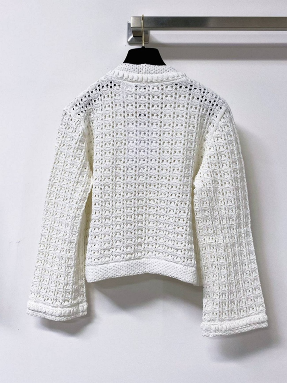 Chanel White Hollow Knit Short Designer Cardigan Jacket - Picture 5 of 6